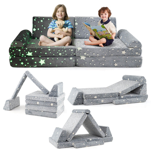 Infans 8PCS Modular Kids Play Couch with Handles Machine Washable Covers for Building FortGrey