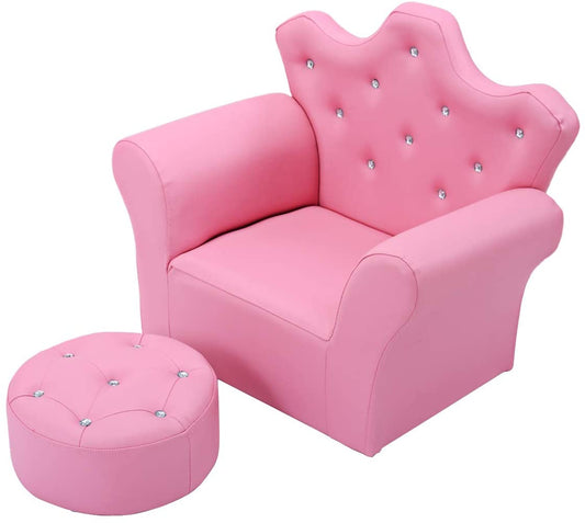 Infans Pink Kids Sofa Armrest Chair Couch Children Toddler Birthday Gift w/ Ottoman