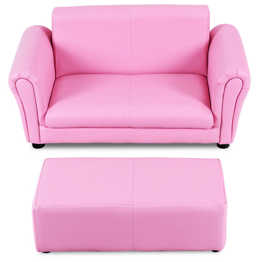 Infans Pink Kids Sofa Armrest Chair Couch Lounge Children Birthday Gift w/ Ottoman New