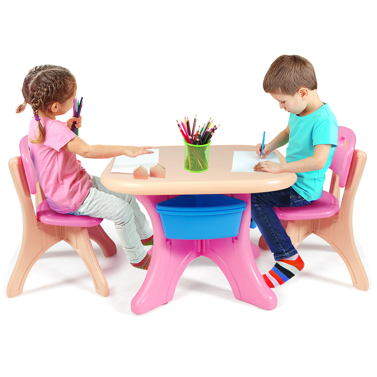 Infans Plastic Children Kids Table & Chair Set 3-Piece Play Furniture In/Outdoor