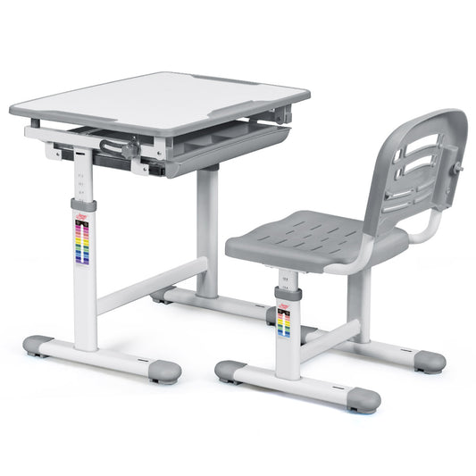 Infans Height Adjustable Children's Desk Chair Set Multifunctional Study Drawing Gray