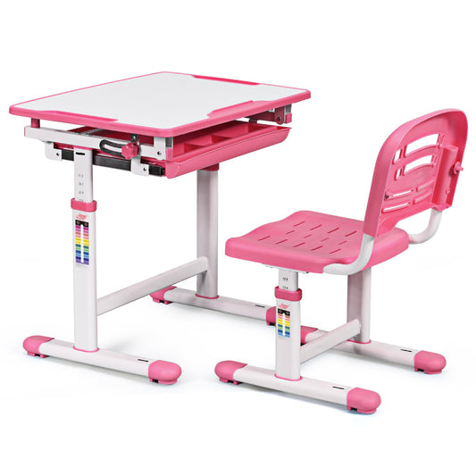 Infans Height Adjustable Children's Desk Chair Set Multifunctional Study Drawing Pink