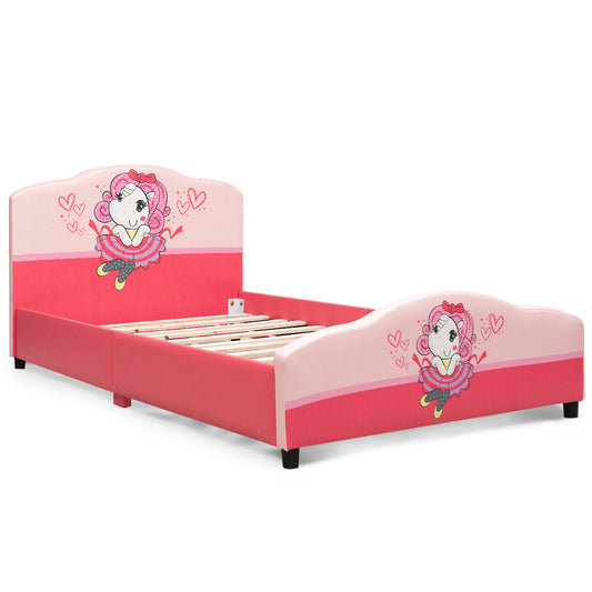 Infans Kids Children Upholstered Platform Toddler Bed Bedroom Furniture Girl Pattern