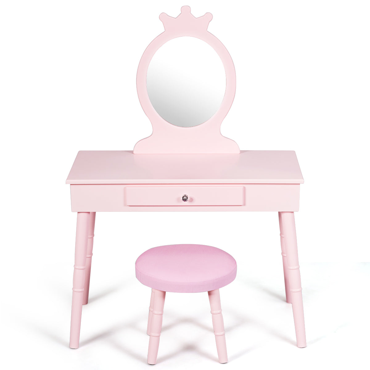 Infans Kids Vanity Makeup Table & Chair Set Make Up Stool Play Set for Children Pink