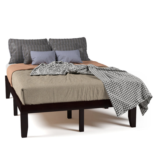 Infans Full Size 14 inch Wooden Bed Frame Mattress Platform Wood Slats Support Espresso