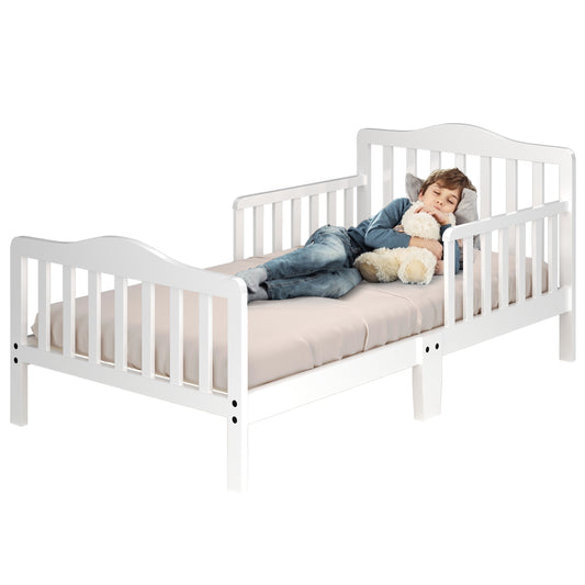 Infans Kids Children Toddler Wood Bed Bedroom Furniture w/ Guardrails White