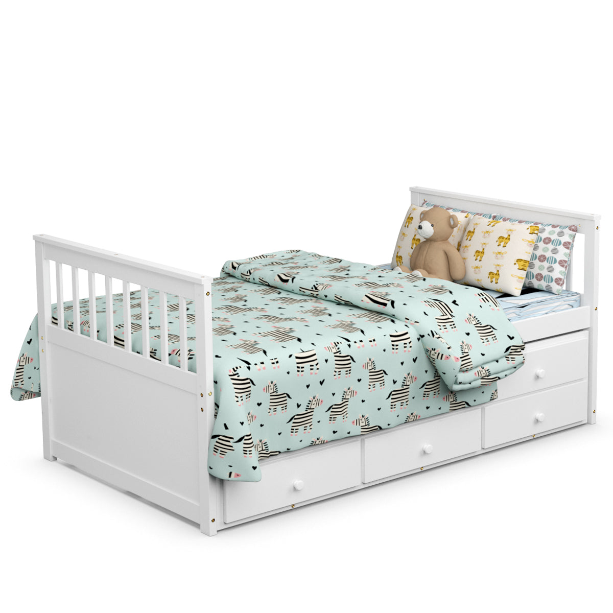 Infans Twin Captain's Bed Bunk Bed Alternative w/ Trundle & Drawers for Kids White