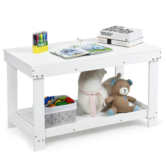 Infans Wood Kids Activity Play Table Block Table Multifunction with Storage WhiteWhite
