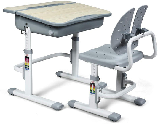 Infans Kid's Desk Chair Set Adjustable Student Study Table Winged Backrest Chair