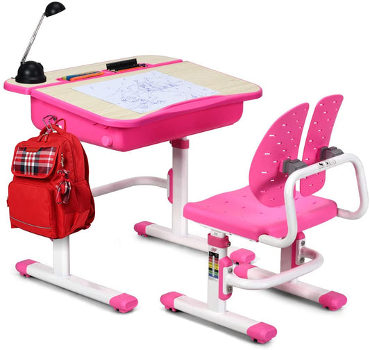 Infans Kid's Desk Chair Set Adjustable Kid Student Study Table Winged Backrest Chair