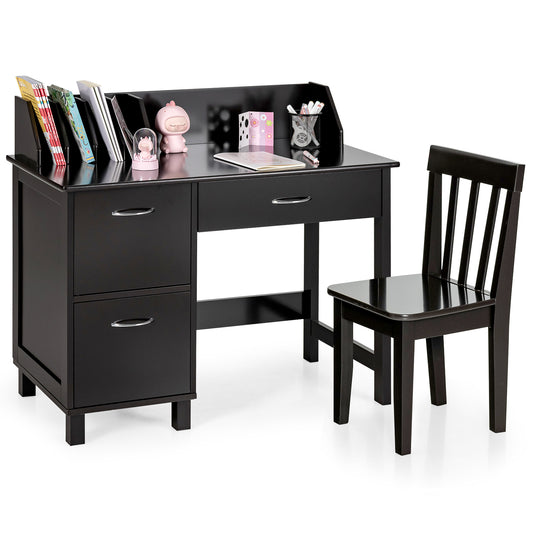 Infans Kids Wooden Study Desk & Chair Writing Table w/Drawer Storage CabinetDark Brown
