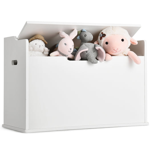 Infans Wooden Toy Box Kids Storage Chest Lift Top Bench Seat W/ Cushion & Safety Hinge