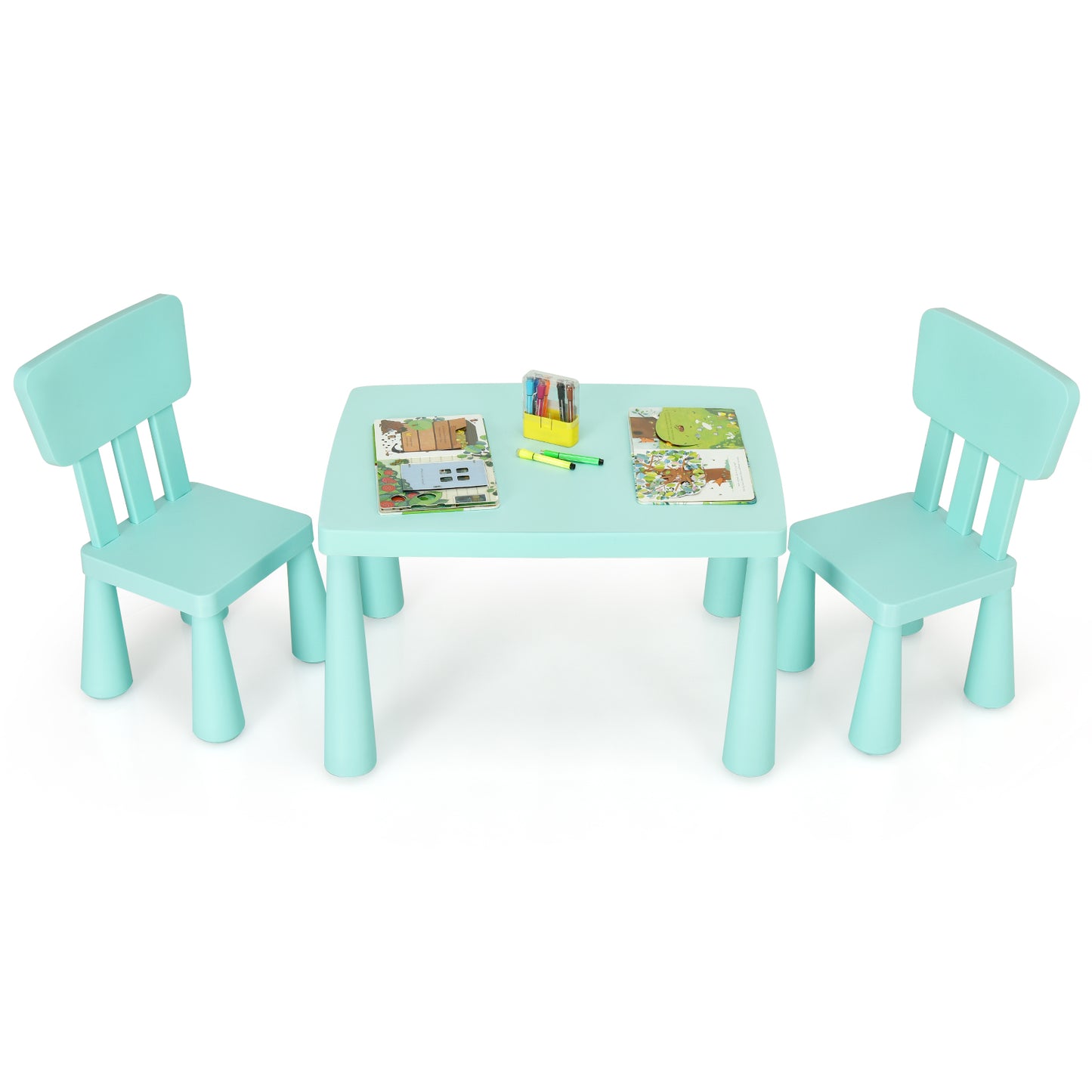 Infans Kids Table & 2 Chairs Set Toddler Activity Play Dining Study Desk Green