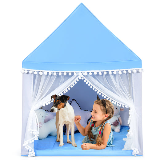 Infans Kids Play Tent Large Playhouse Children Play Castle Fairy Tent?Gift w/ Mat Blue