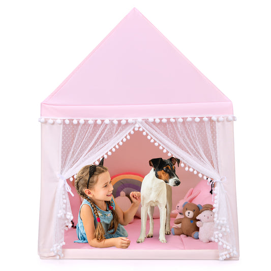 Infans Kids Play Tent Large Playhouse Children Play Castle Fairy Tent?Gift w/ Mat Pink