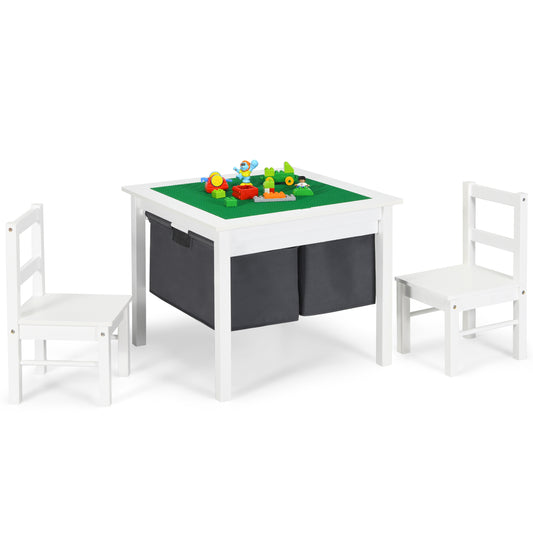 Infans 2-in-1 Kids Activity Table and 2 Chairs Set with Storage Building Block TableWhite