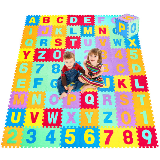 Infans Kids Foam Interlocking Puzzle Play Mat w/Alphabet & Numbers 72-Piece Set