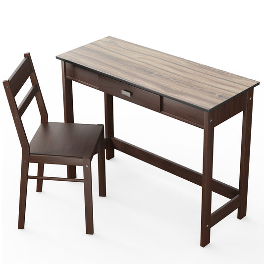 Infans Kids Desk & Chair Set Study Writing Workstation w/ Drawer Dark Merlot