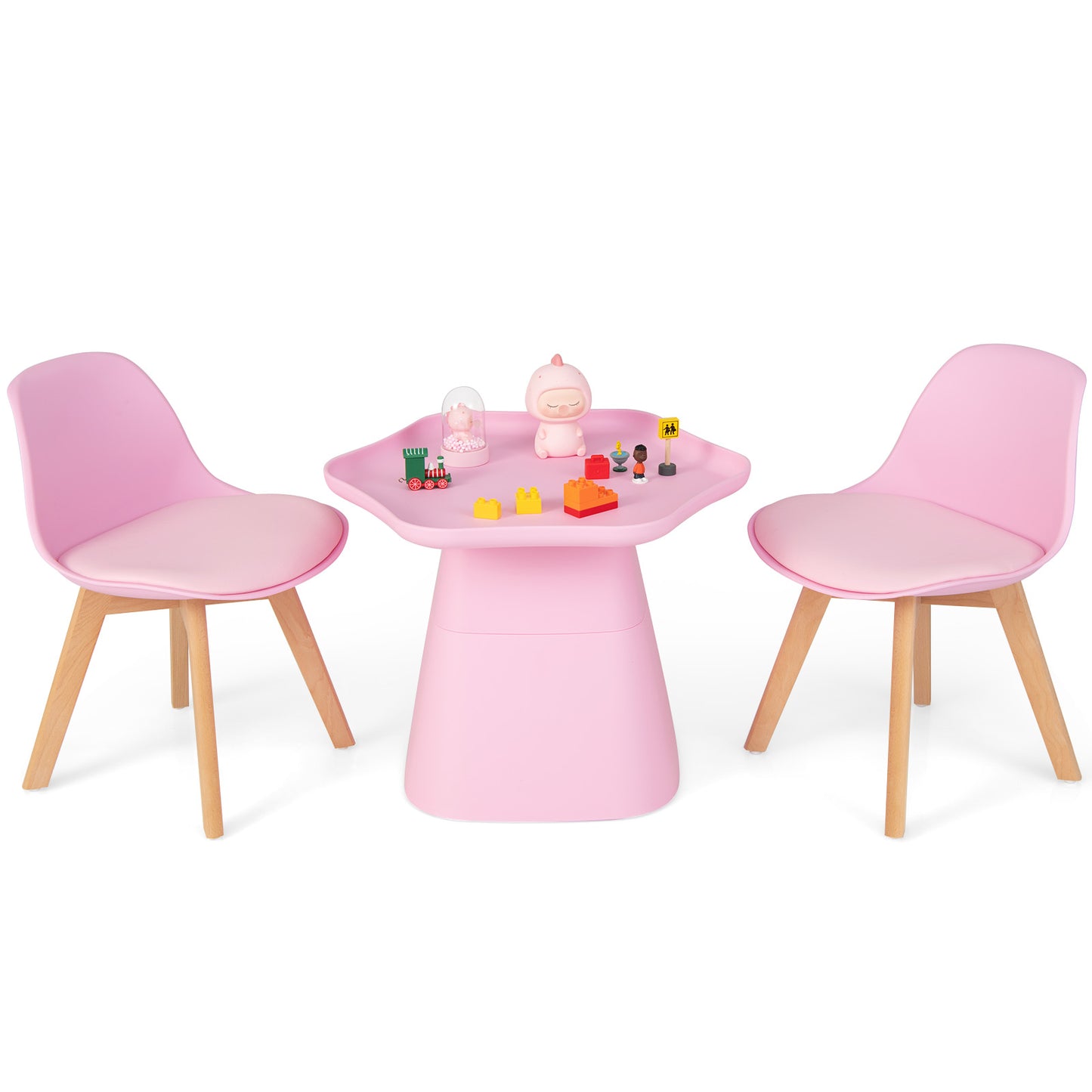 Infans Kids Table & 2 Chairs Set Children Activity Play Table w/ Padded Seat Beech Legs