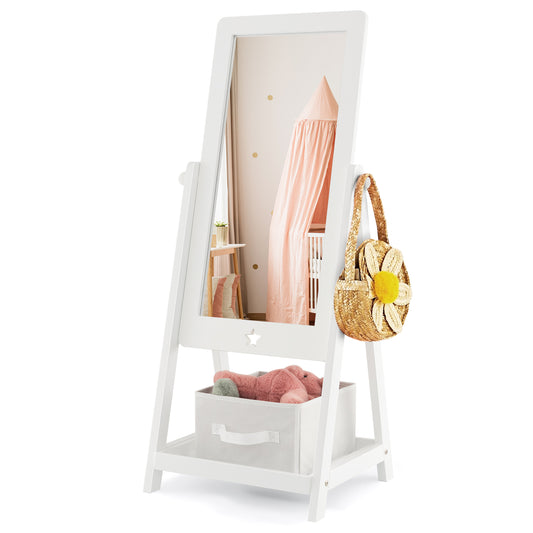 Infans Kids Freestanding Full Length Dressing Floor Mirror with Shelf Storage Bin White