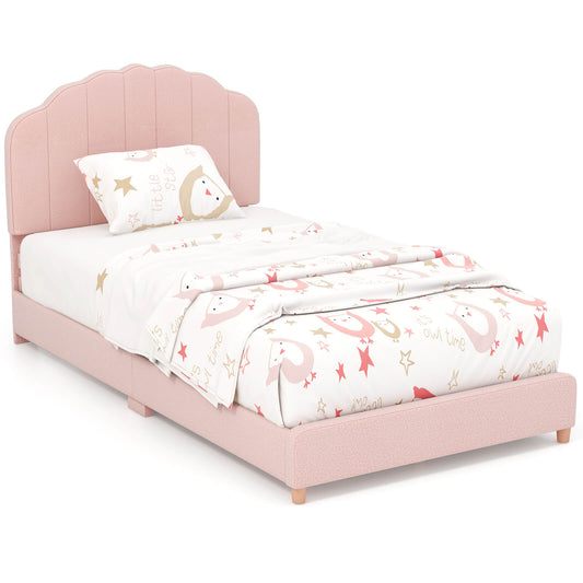 Infans Kids Twin Platform Bed Frame Upholstered Twin Size Bed w/ Wooden Slats SupportPink