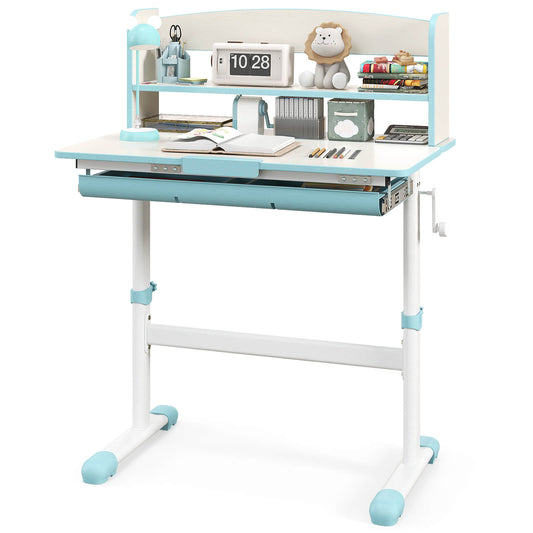 Infans Kids Study Desk w/ 7-Level Tiltable Desktop Adjustable Height Pull Out DrawerBlue