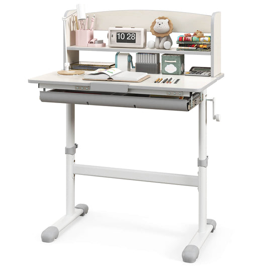 Infans Kids Study Desk w/ 7-Level Tiltable Desktop Adjustable Height Pull Out DrawerGray