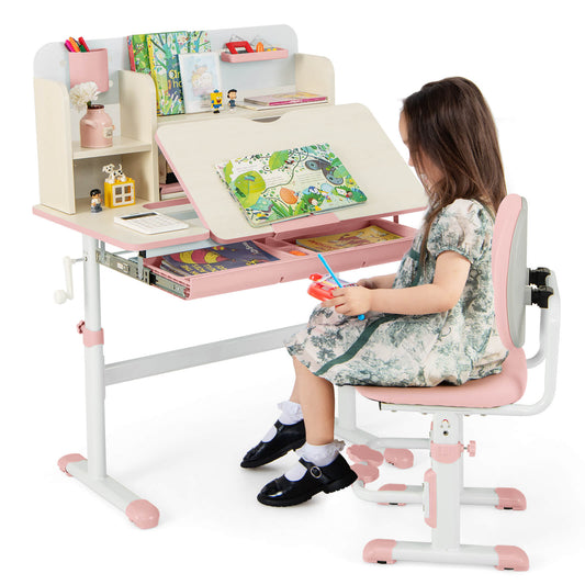 Infans Kids Desk and Chair Set Height Adjustable Children School Study Table & Chair Pink