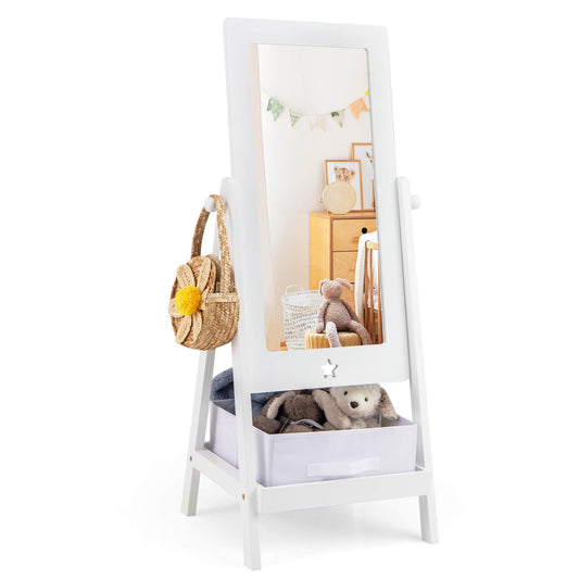 Infans Kids Full Length Mirror 360?? Rotatable Freestanding Dressing Mirror w/Storage Bin