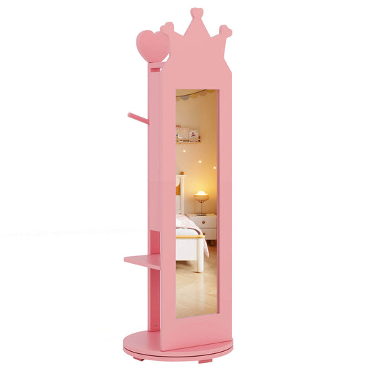 Infans Kids Jewelry Cabinet Standing Children Jewelry Organizer with Full-Length MirrorPink