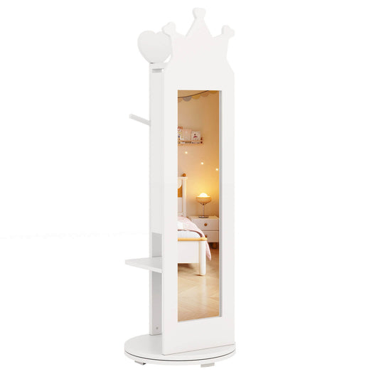 Infans Kids Jewelry Cabinet Standing Children Jewelry Organizer with Full-Length MirrorWhite