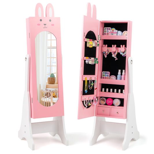 Infans Kids Jewelry Cabinet Standing Children Jewelry Organizer w/Full-Length MirrorPink