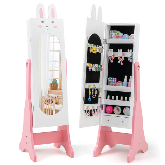 Infans Kids Jewelry Cabinet Standing Children Jewelry Organizer w/Full-Length MirrorWhite
