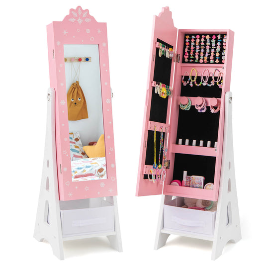 Infans Kids Jewelry Cabinet with Full-Length Mirror Drawer 2 Adjustable Tilt Angles