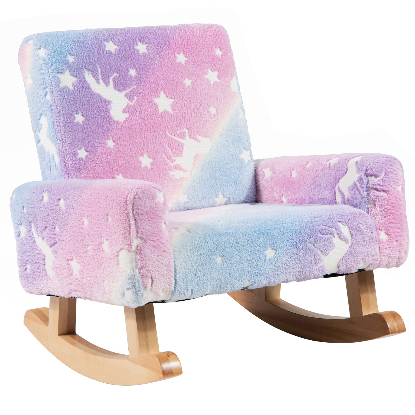 Infans Kids Rocking Chair Upholstered Flannel Children Rocker with Comfy BackrestMulti-color
