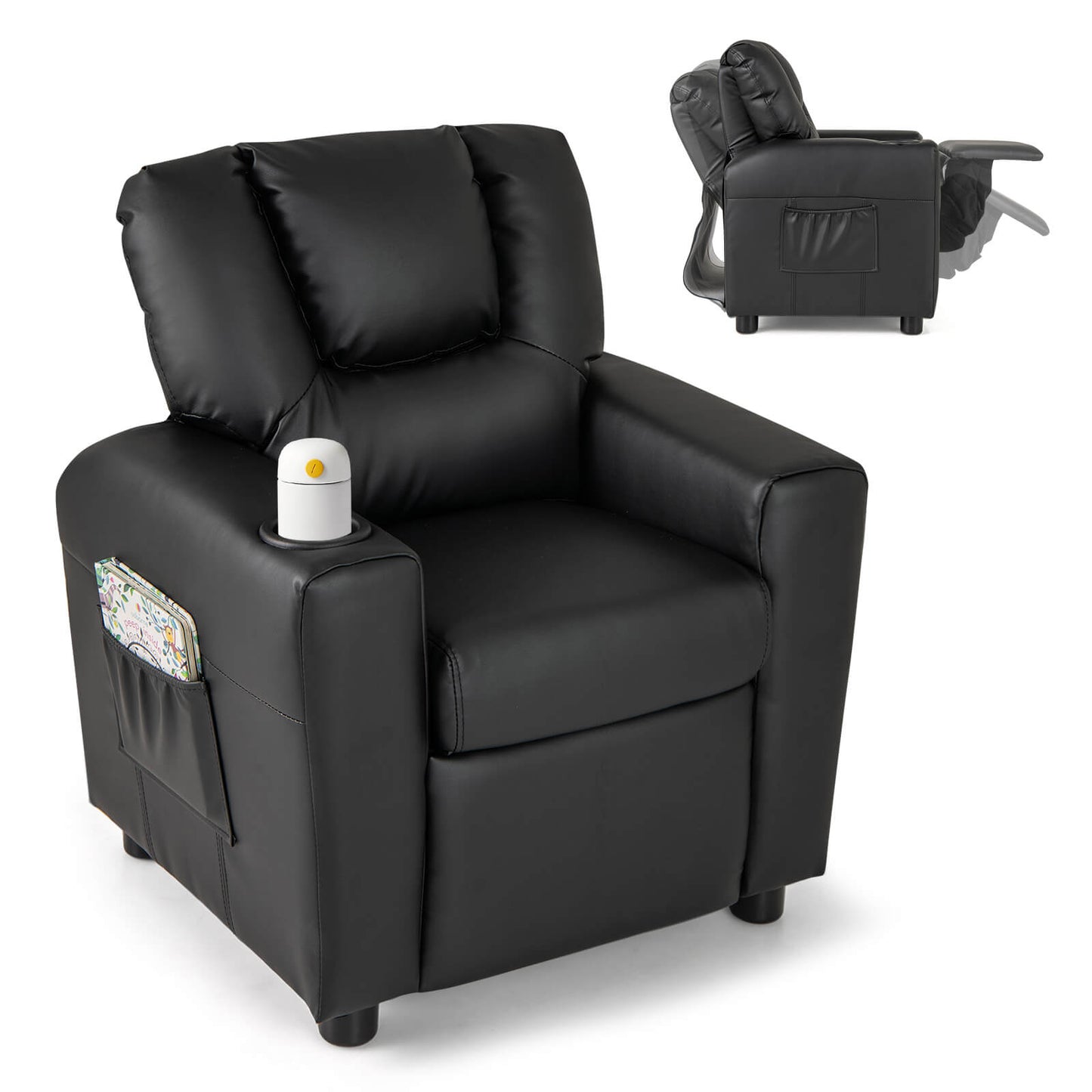 Infans Kids Recliner Chair w/Cup Holder & Side Pocket Adjustable Backrest FootrestBlack