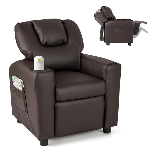 Infans Kids Recliner Chair w/Cup Holder & Side Pocket Adjustable Backrest FootrestBrown