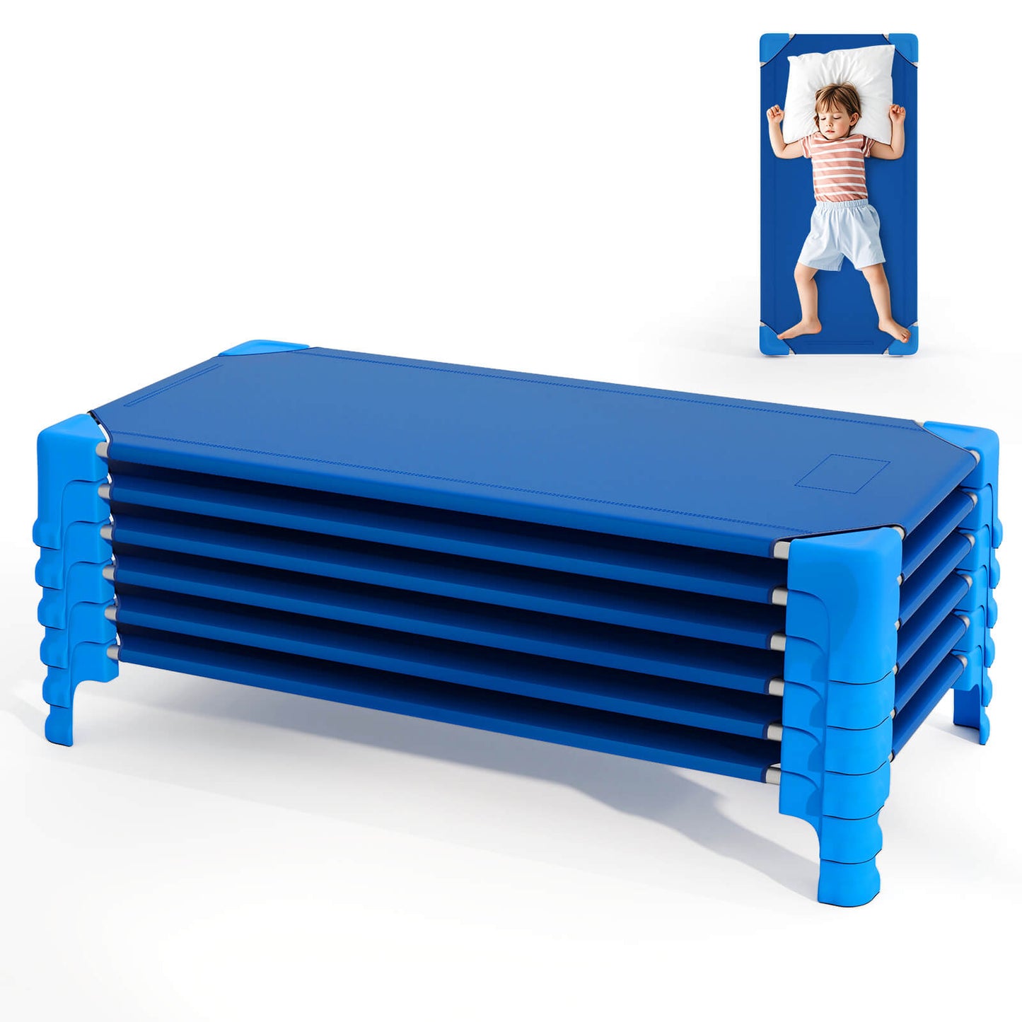 Infans 6 Pack Stackable Daycare Cots w/Easy Lift Corners Heavy-Duty Metal Frame Kids