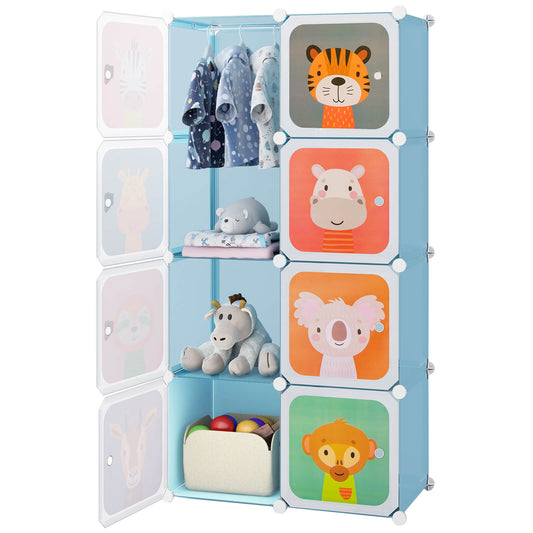 Infans 8-Cube Kids Wardrobe Baby Dresser Bedroom Armoire Clothes Hanging Closet w/DoorsBlue