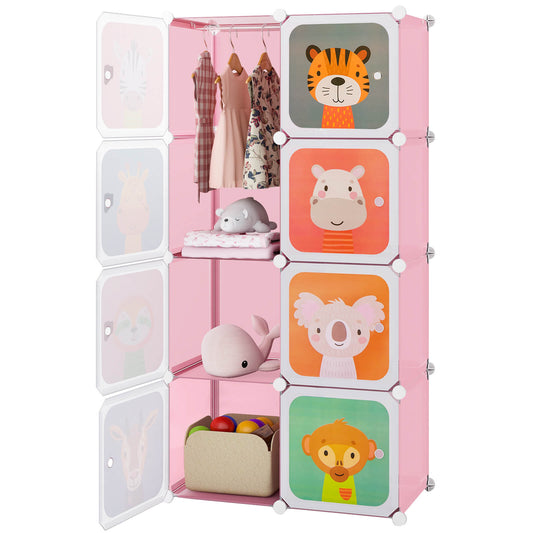 Infans 8-Cube Kids Wardrobe Baby Dresser Bedroom Armoire Clothes Hanging Closet w/DoorsPink