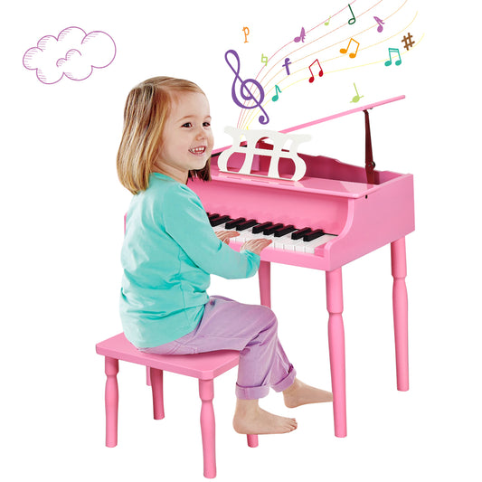 Infans 30-Key Classic Baby Grand Piano Toddler Toy Wood w/ Bench & Music Rack Pink