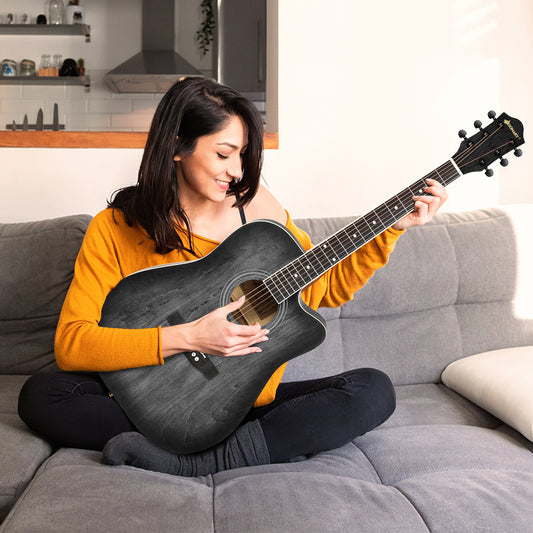 Infans 41 inch Full Size Dreadnought Cutaway Acoustic Guitar Kit Beginner Guitarra Black