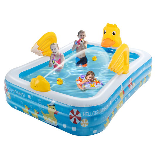 Infans Inflatable Swimming Pool Duck Themed Kiddie Pool w/ Sprinkler for Age 3+
