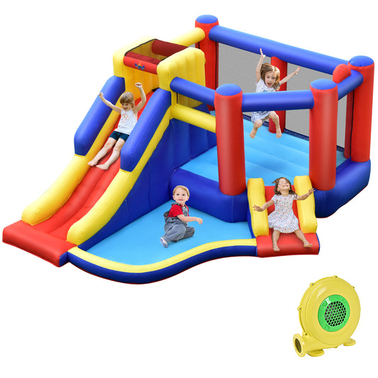 Infans Inflatable Bouncy Castle Kids Jumping House w/ Double Slides & 480W Air Blower