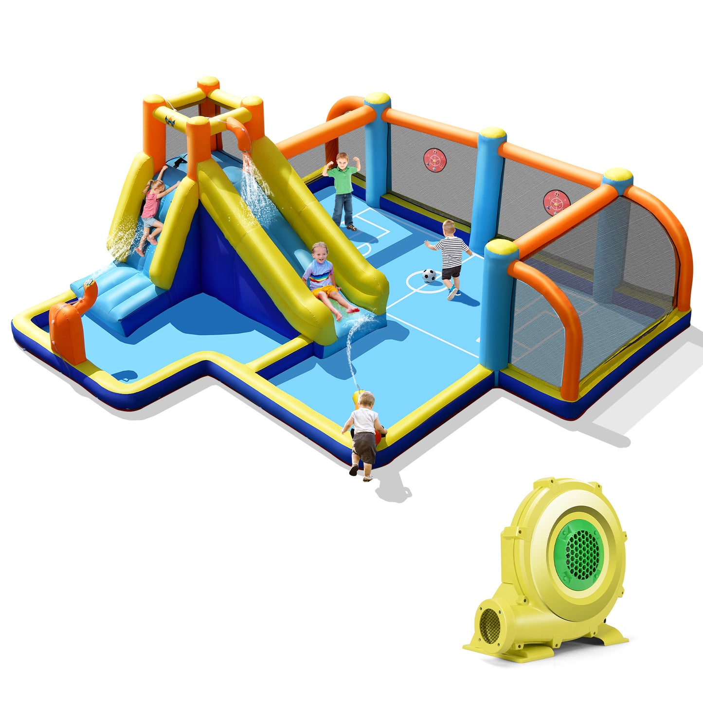 Infans Soccer-Themed Inflatable Water Slide Bouncer Splash Pool With 735W Blower