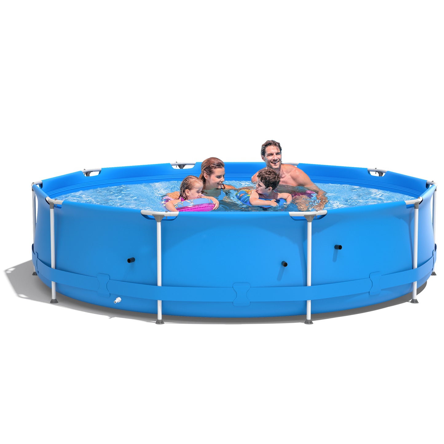 Infans Round Above Ground Swimming Pool Patio Frame Pool W/ Pool Cover Iron Frame Blue