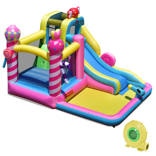 Infans Inflatable Bounce House Sweet Candy Bouncy Castle W/ Water Slide& 480W Blower