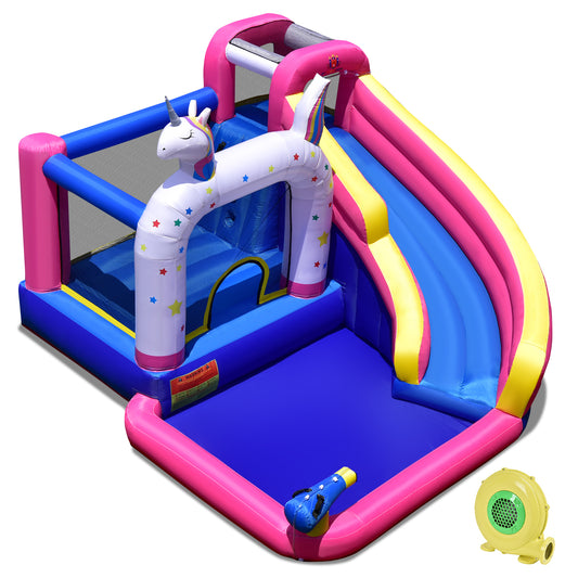 Infans Unicorn Theme Inflatable Water Slide Kids Bounce Castle w/ 480W Air Blower