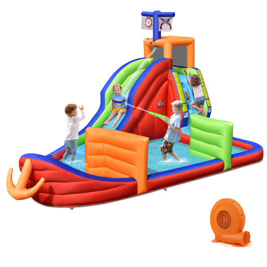 Infans 6-in-1 Pirate Ship Waterslide Kid Inflatable Castle w/ Water Guns & 750W Blower