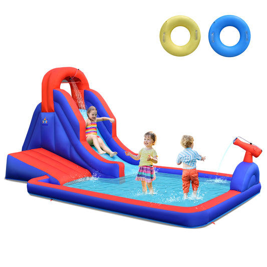 Infans Inflatable Waterslide w/ Climbing Wall Slide Splash Pool Swim Rings&480W Blower